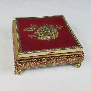 Vtg Blue Bird Confectionery velvet embossed rose litho tin box England, romantic